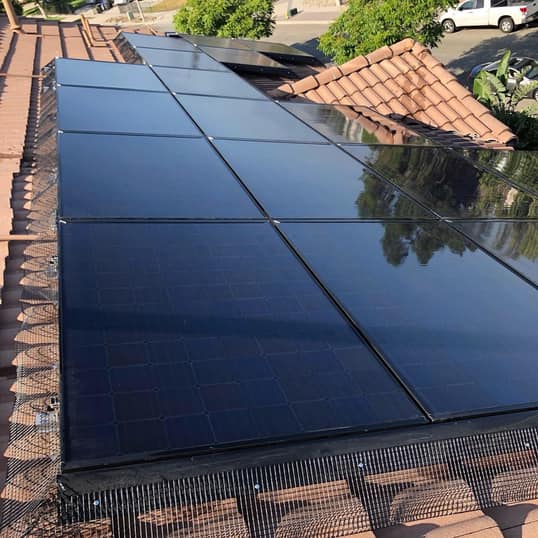Solar Panel Cleaning service freshly cleaned solar panel on roof of house in Inland Empire, California